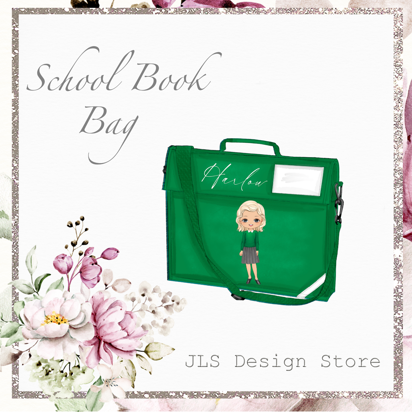 JLS GIRL 3 Green School Book Bags, Bows and Headbands add on