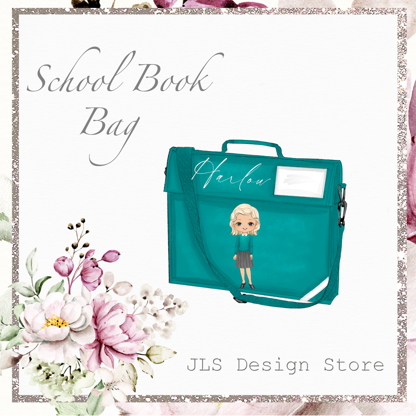 JLS GIRL 3 Teal School Book Bags, Bows and Headbands add on