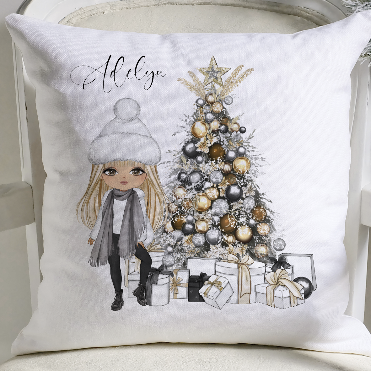 Adelyn with Christmas tree