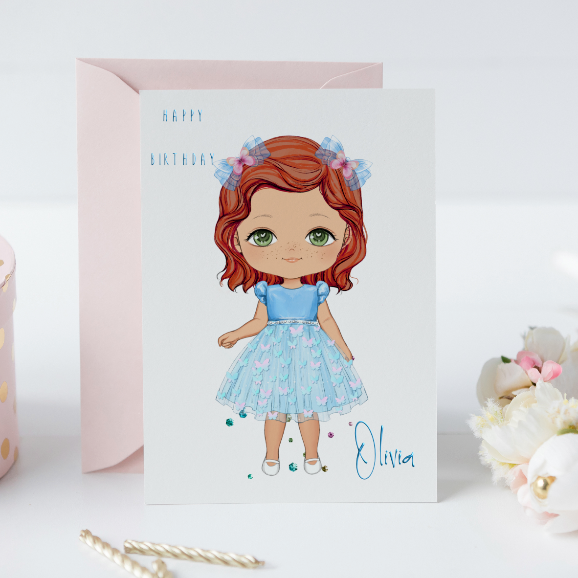Olivia The Toddler in Blue and Pink Butterfly Dress