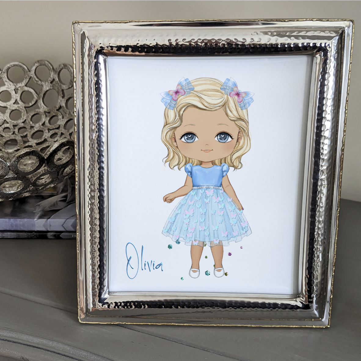 Olivia The Toddler in Blue and Pink Butterfly Dress