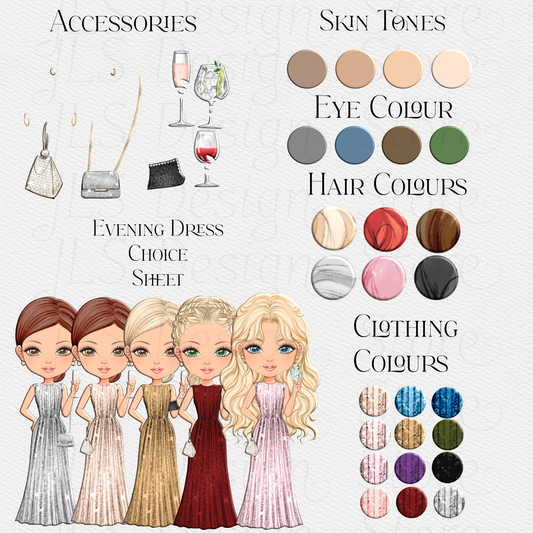 Girl One Evening Dress 02 Clipart Set