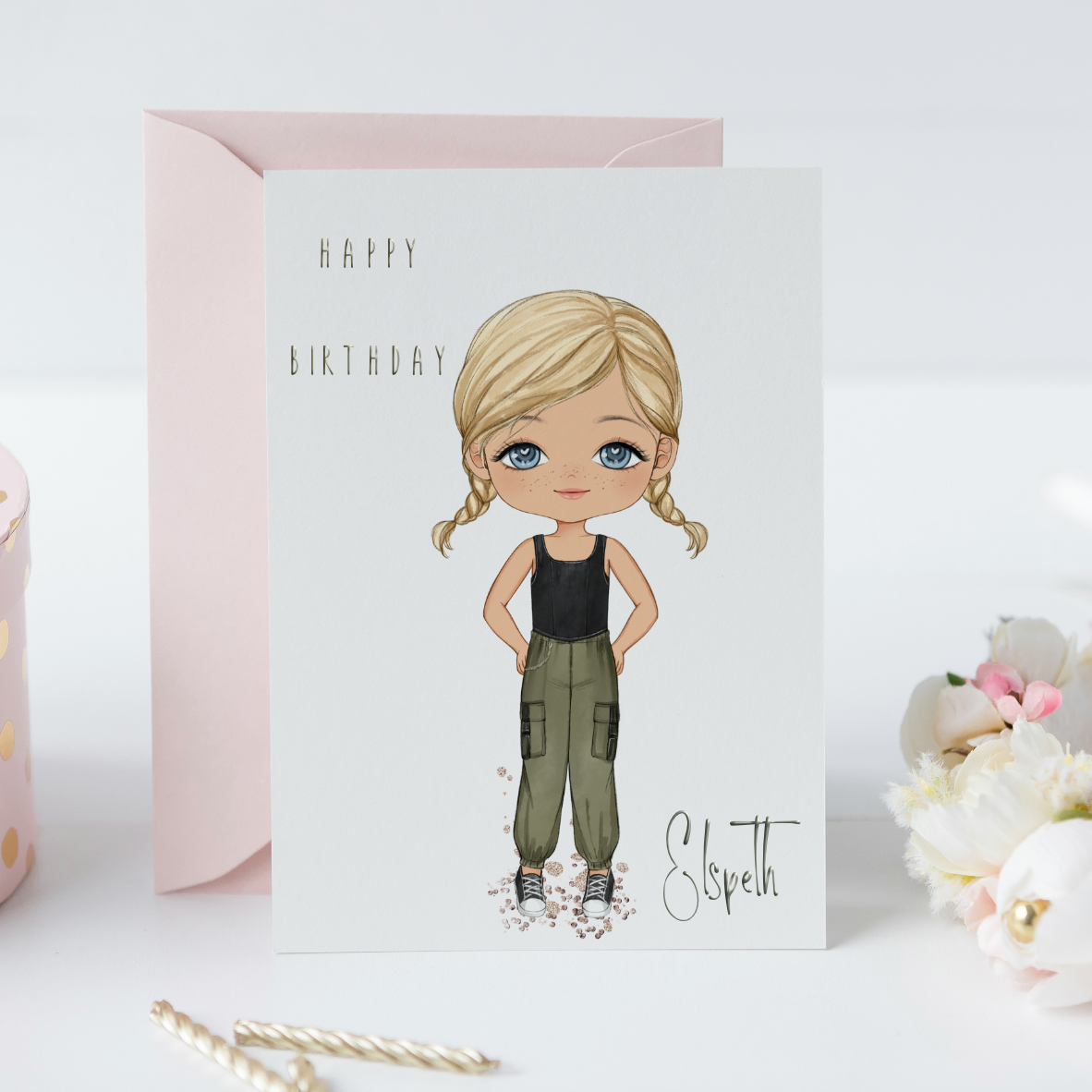 Elspeth in combats and black vest top