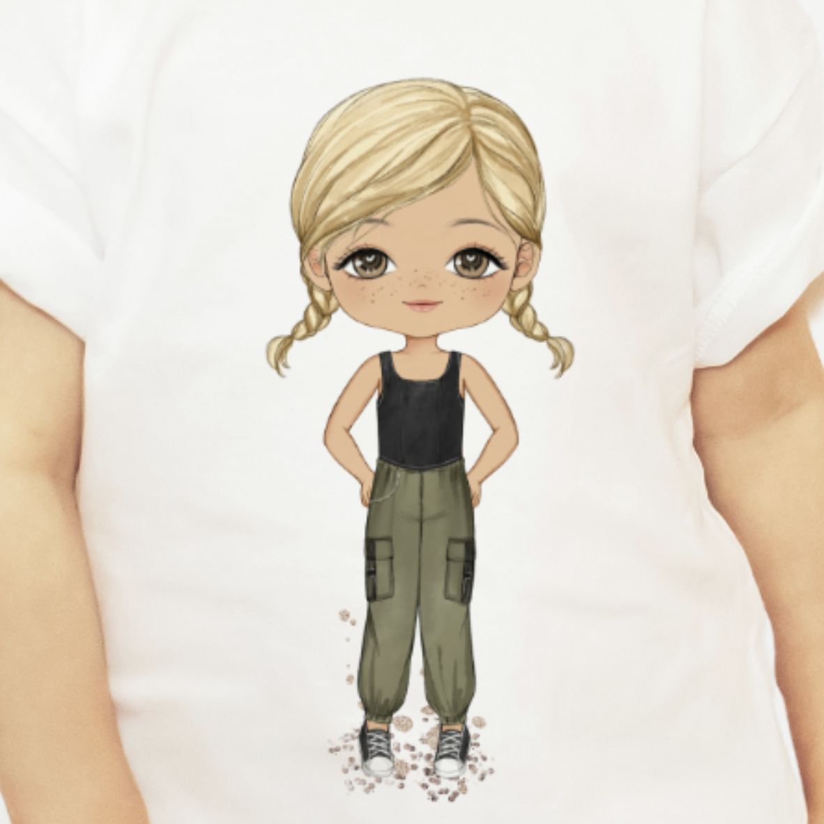 Elspeth in combats and black vest top