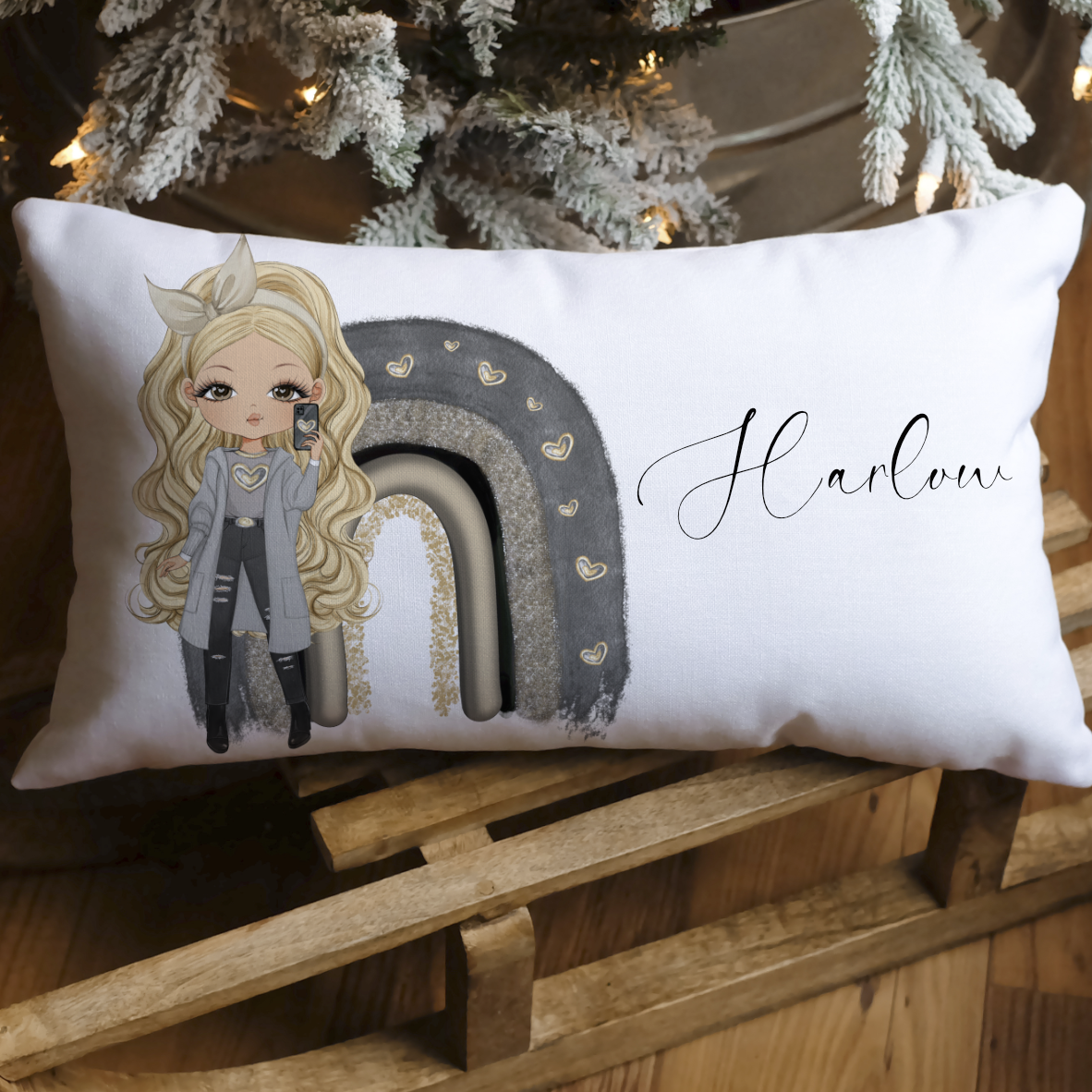 Harlow with heart t-shirt and rainbow