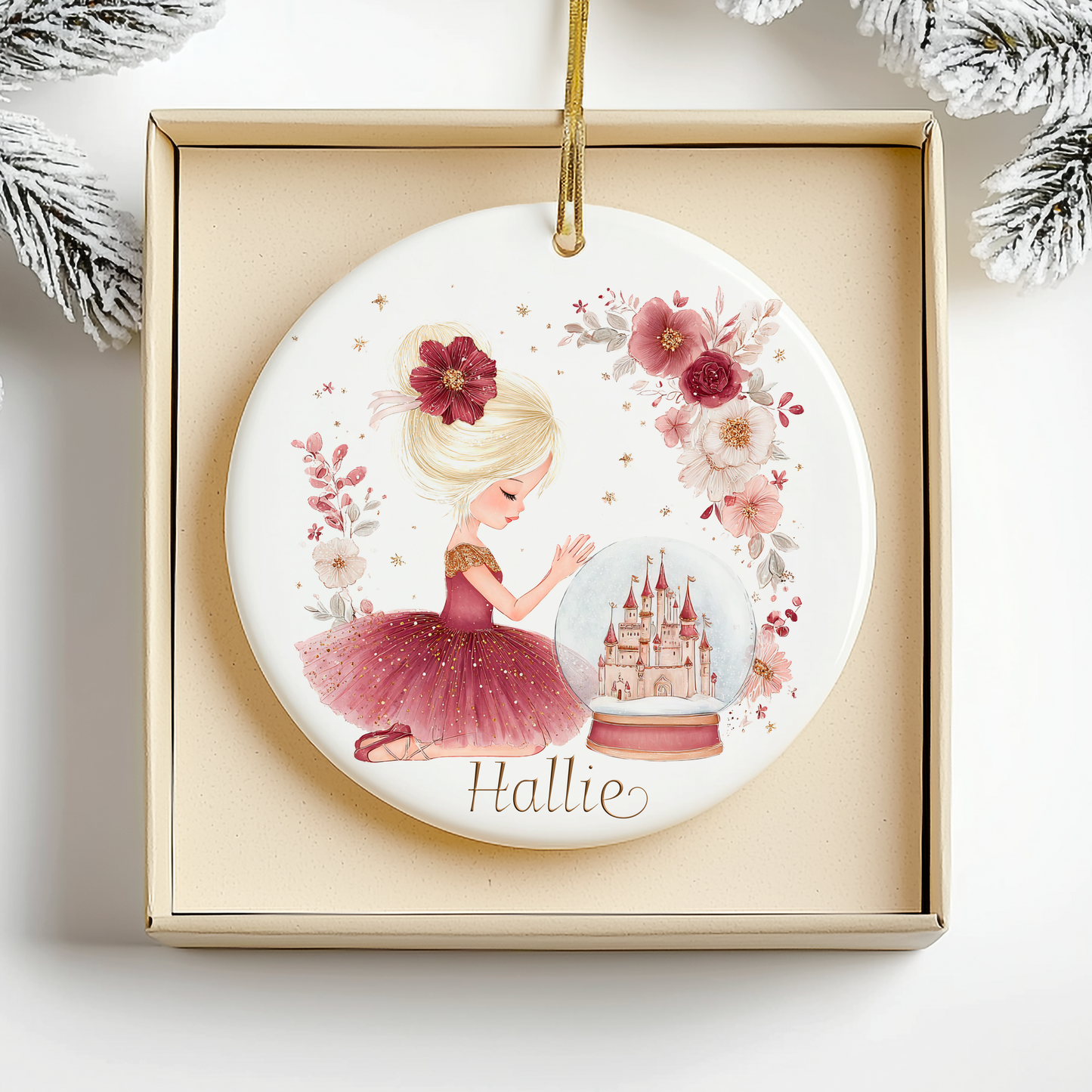 burgundy and gold ballerina snowglobe