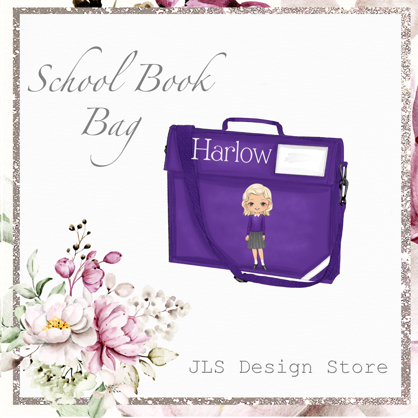 JLS GIRL 3 Purple School Book Bags, Bows and Headbands add on