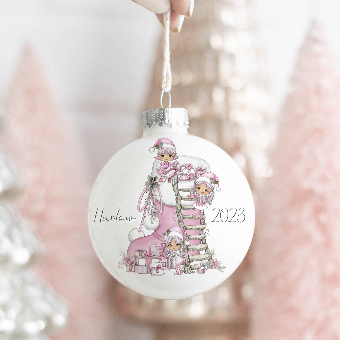 Snowberry Christmas Stocking With Elves