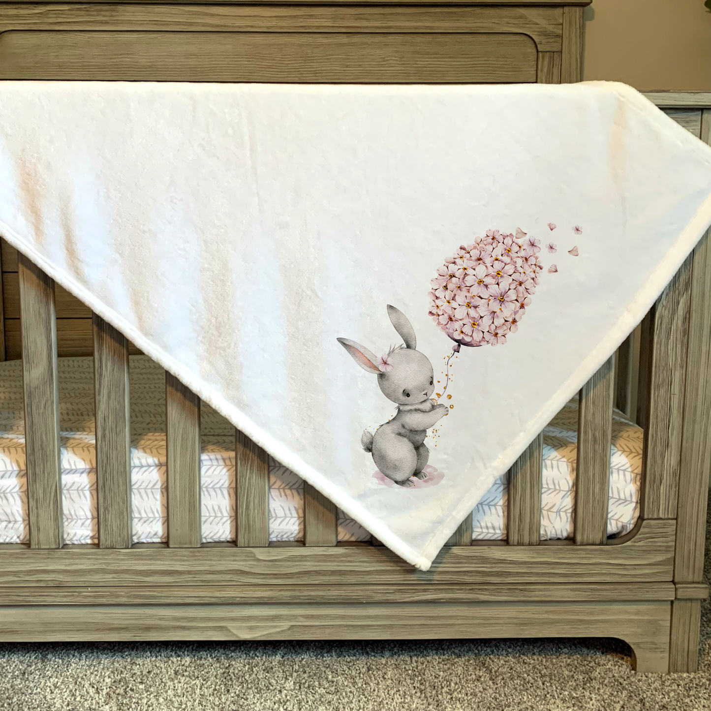 Bunny With Flower Balloon Pink