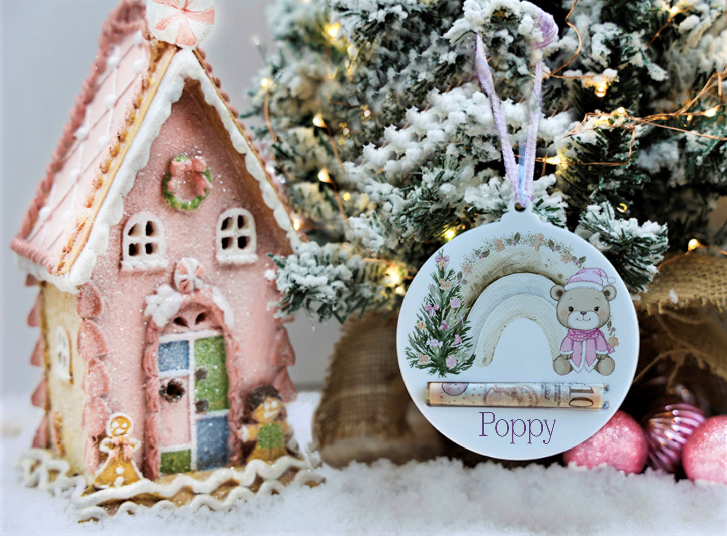 Christmas Pink Gingerbread House Money Holder Mockup