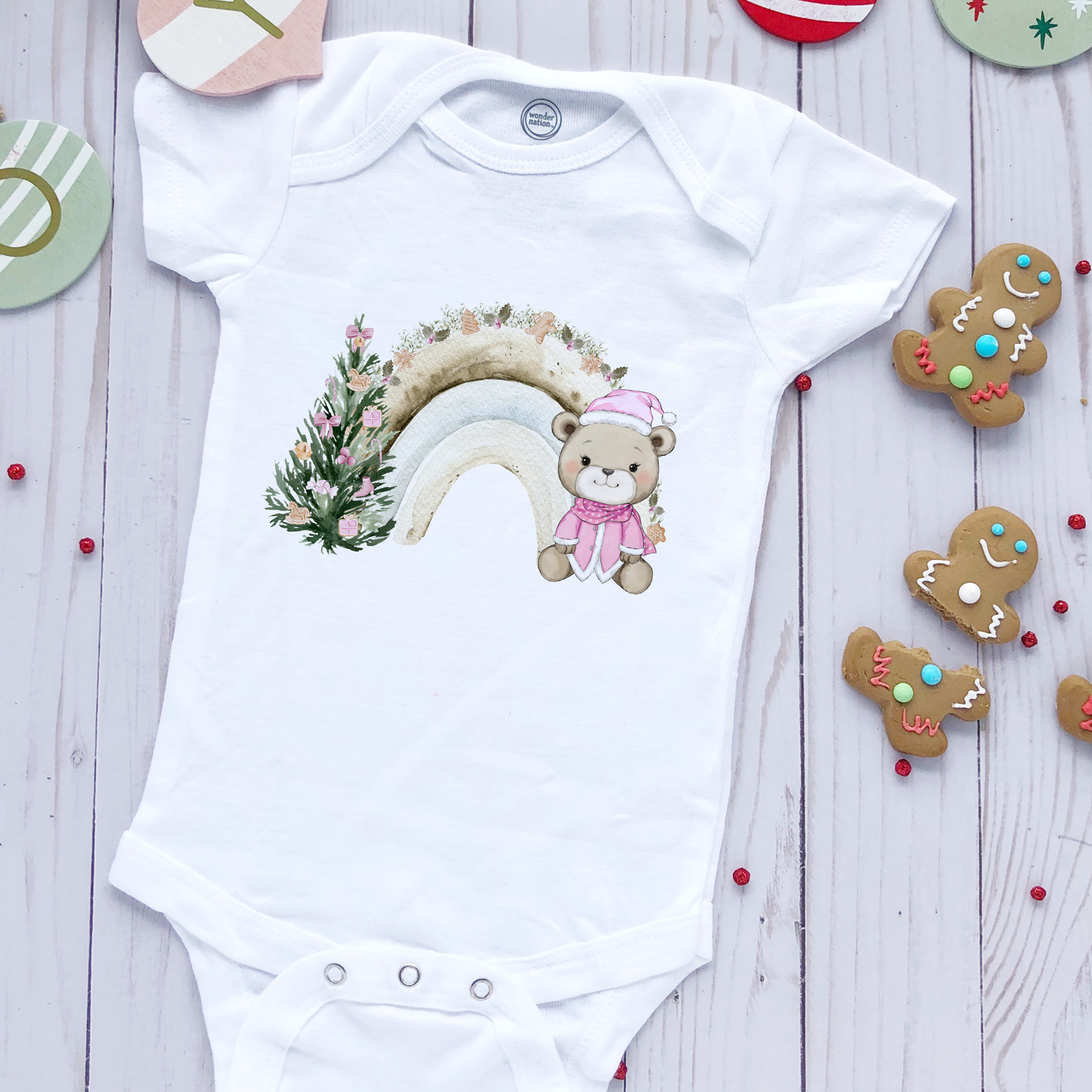 Christmas Pink Teddy With Rainbow