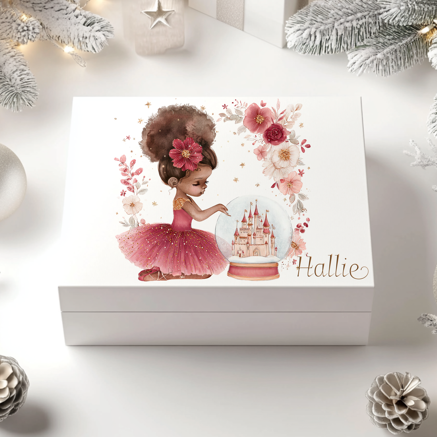 burgundy and gold ballerina snowglobe