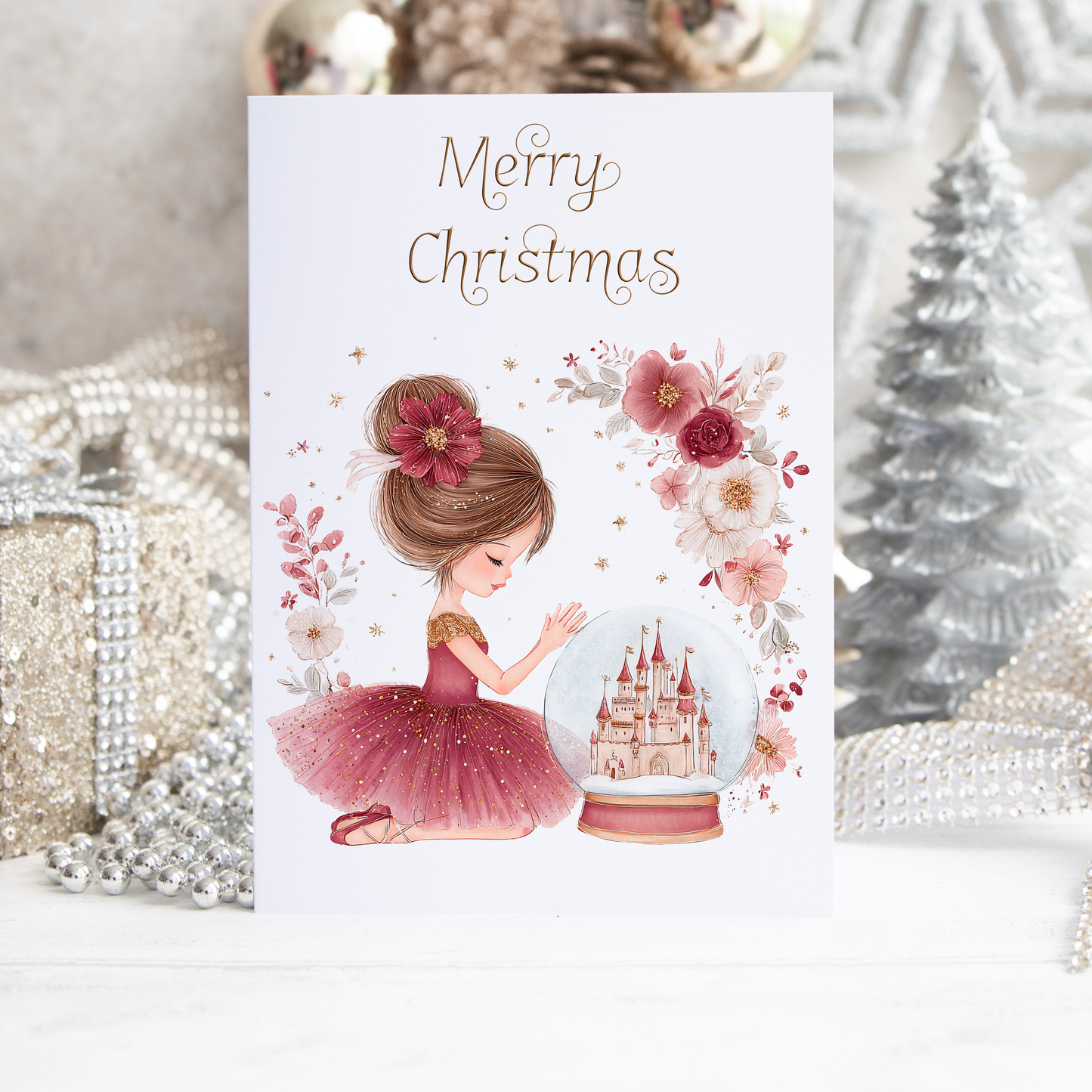 burgundy and gold ballerina snowglobe