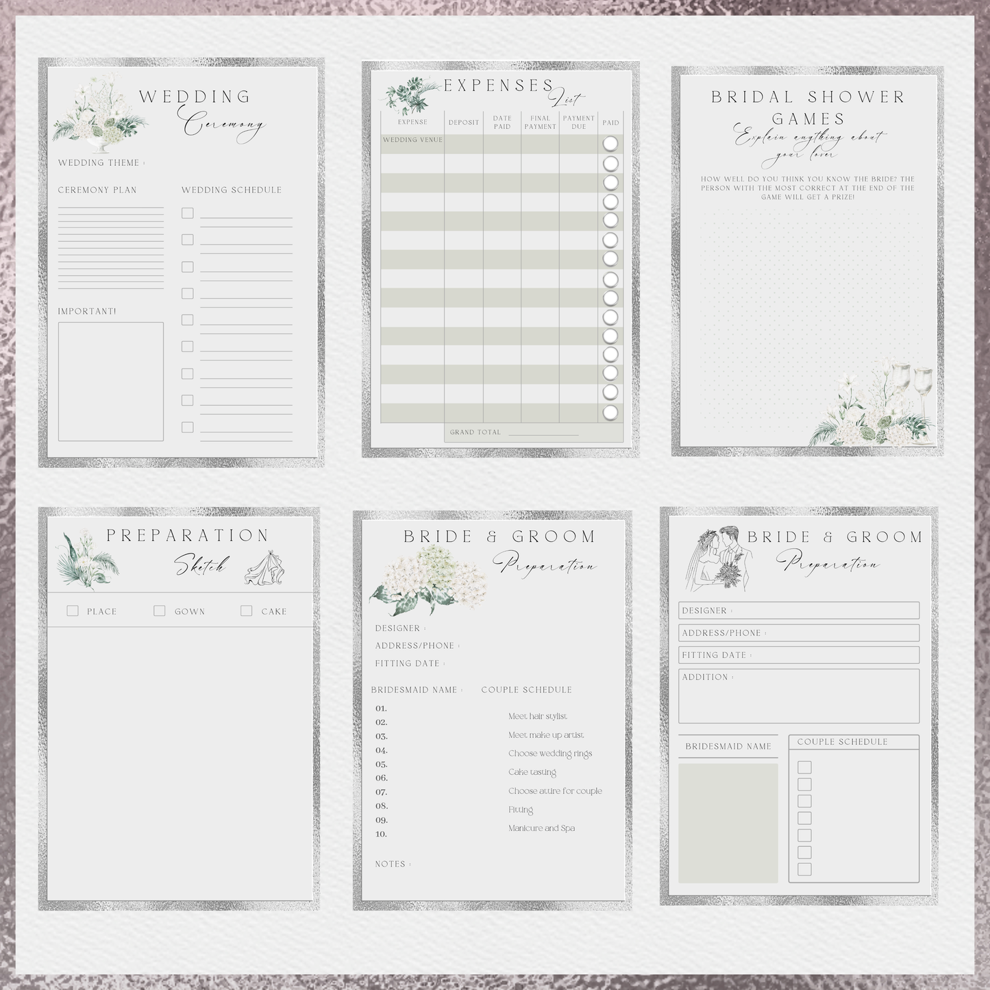 Editable Wedding Planner Pages Print version