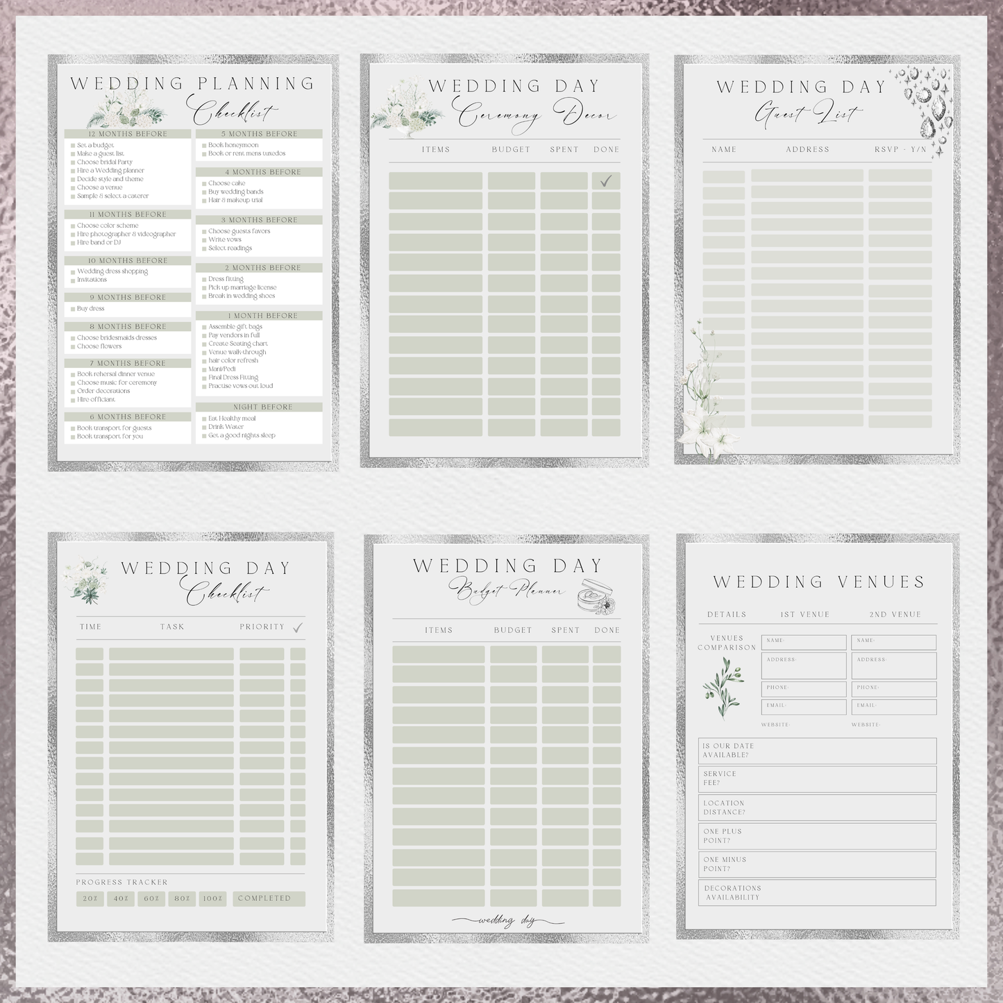 Editable Wedding Planner Pages Print version