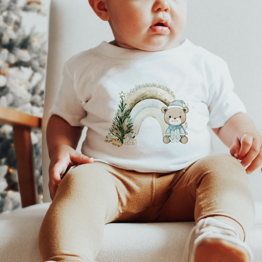 Christmas Blue Teddy With Rainbow