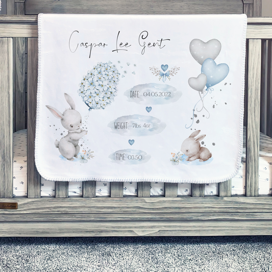 Bunny Baby Stat With Balloons Blue